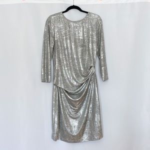 Vince Camuto Silver Metallic Draped Front Dress